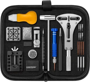 ??2025 Upgrade??Eventronic Watch Repair Kit, Professional Watch Battery Replacement Tool Kit, Watch Link & Back Removal Tool, Watch Tool Kit with Spring Bar, Case Opener, Link Remover, Carrying Case