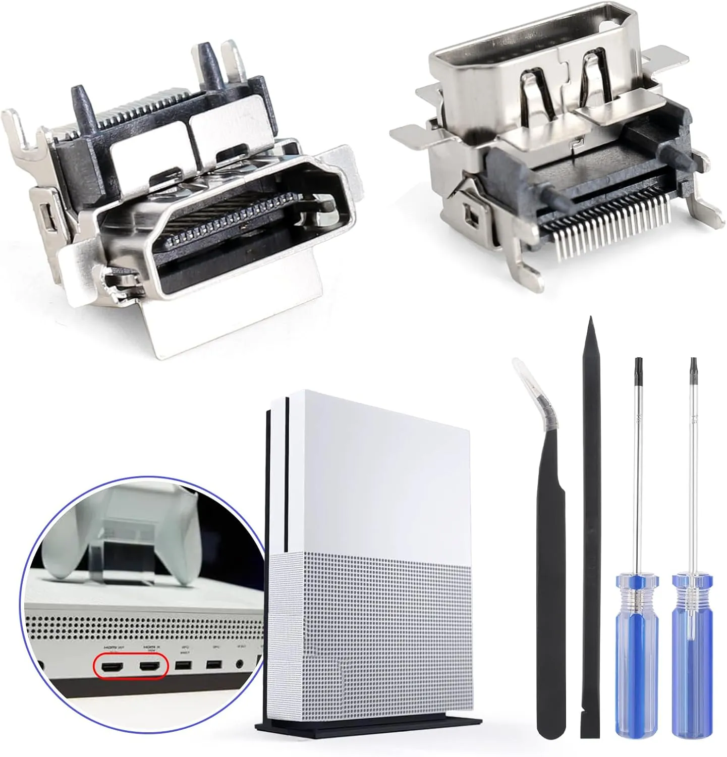 2Pack HDMI Port Replacement for Xbox One S Socket Jack Interface Connector for Xbox One S Console Accessories Parts with Repair Kit