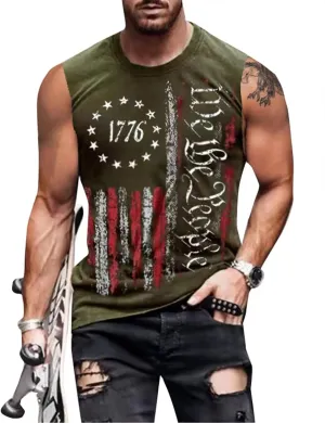 4th of July Shirts Mens Muscle Tank Top 1776 Sleeveless Graphic Gym Workout American Flag Shirt