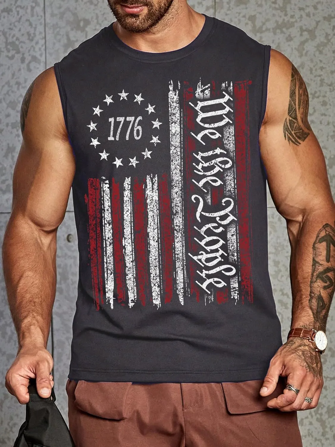 4th of July Shirts Mens Muscle Tank Top 1776 Sleeveless Graphic Gym Workout American Flag Shirt