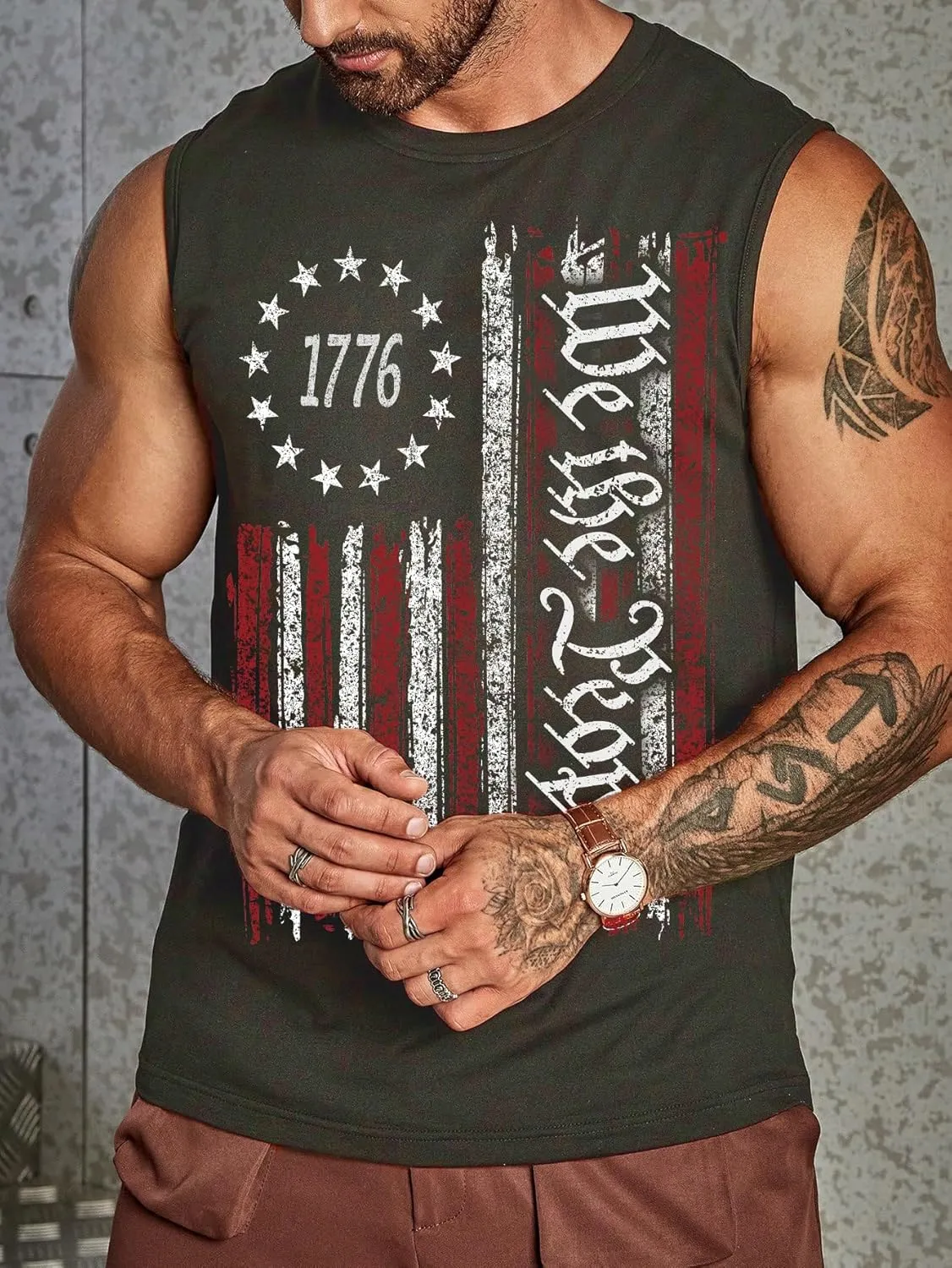 4th of July Shirts Mens Muscle Tank Top 1776 Sleeveless Graphic Gym Workout American Flag Shirt