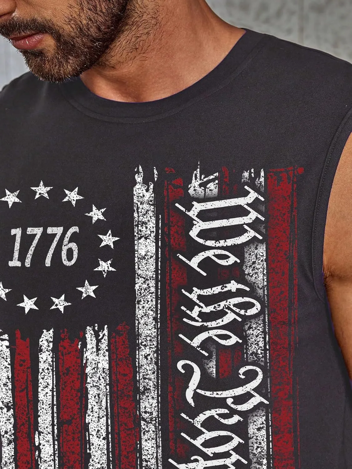 4th of July Shirts Mens Muscle Tank Top 1776 Sleeveless Graphic Gym Workout American Flag Shirt
