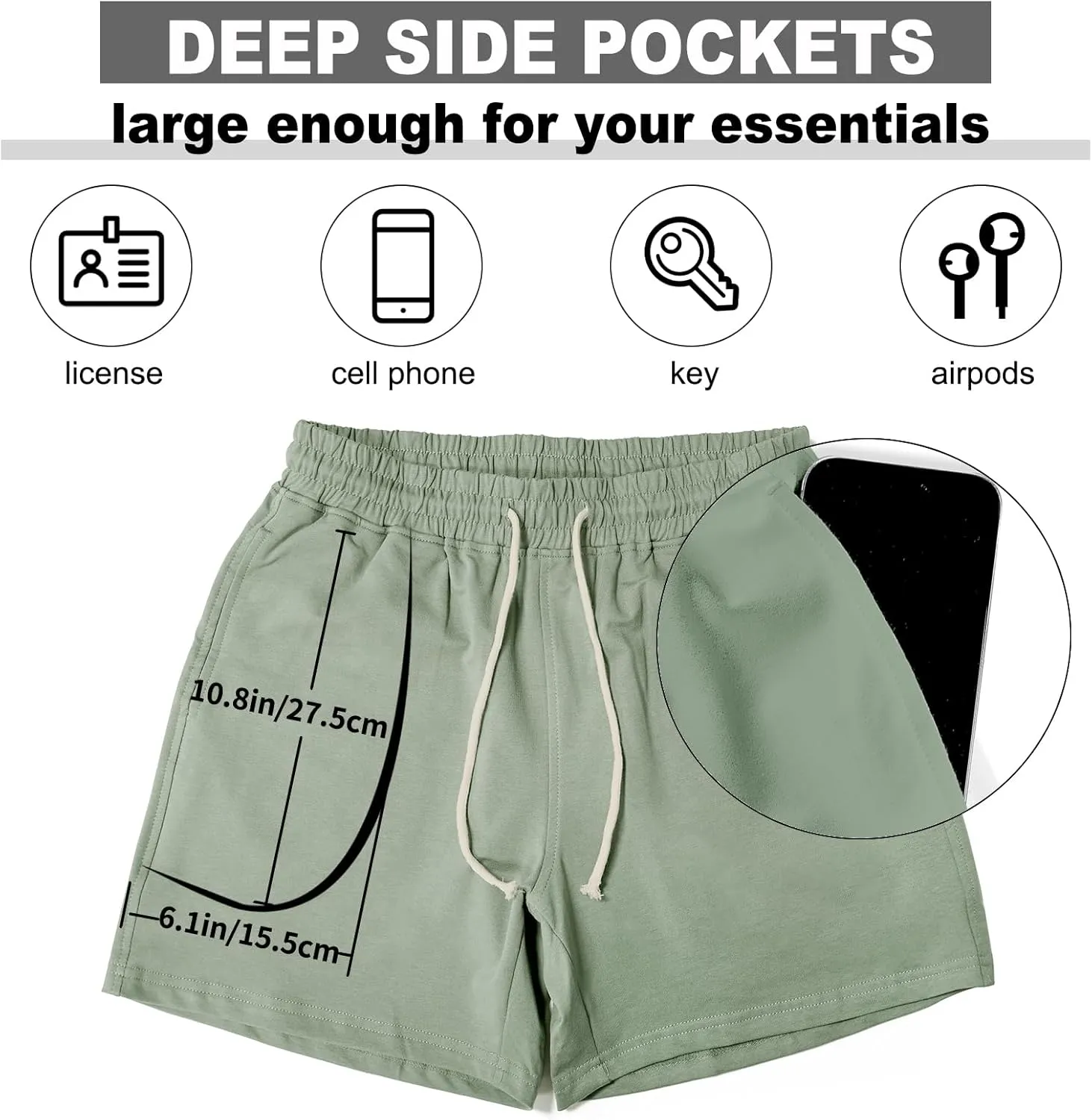 AIMPACT Mens Workout Sweat Shorts 5 Inch Cotton Casual Fitness Mens Athletic Gym Shorts with Pockets