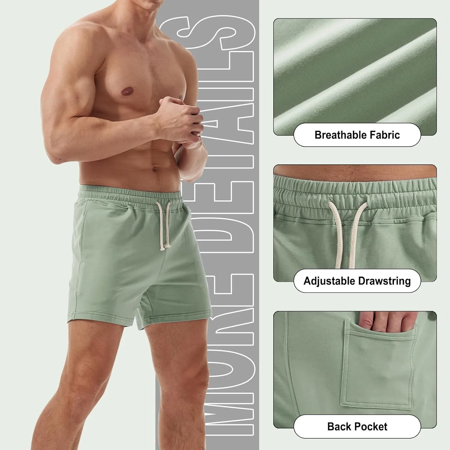 AIMPACT Mens Workout Sweat Shorts 5 Inch Cotton Casual Fitness Mens Athletic Gym Shorts with Pockets