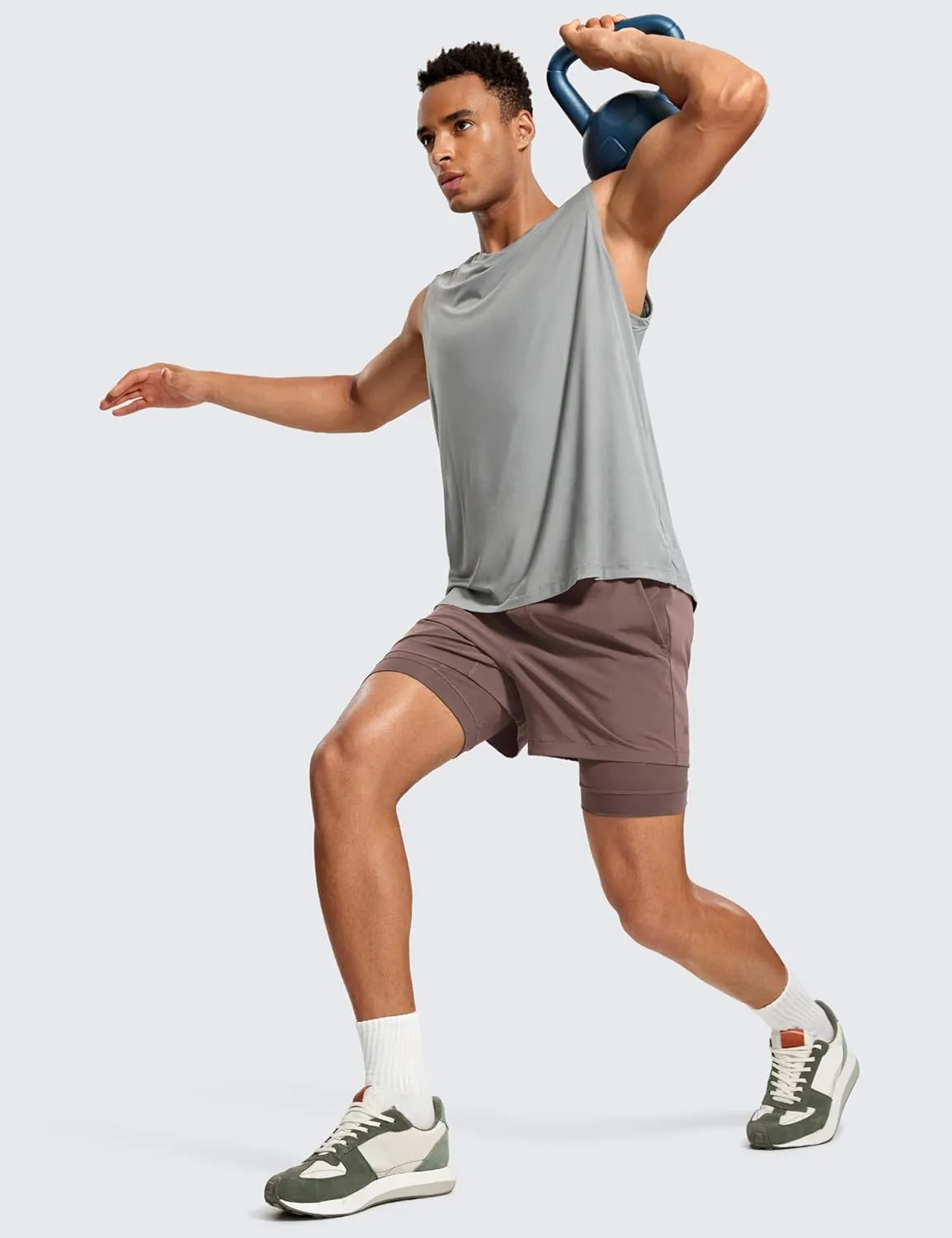 CRZ YOGA 2 in 1 Mens Athletic Shorts 5'' with Liner Quick Dry Lightweight for Running Sports Gym with Pockets