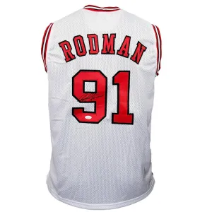 Dennis Rodman Signed Chicago White Basketball Jersey (Beckett)