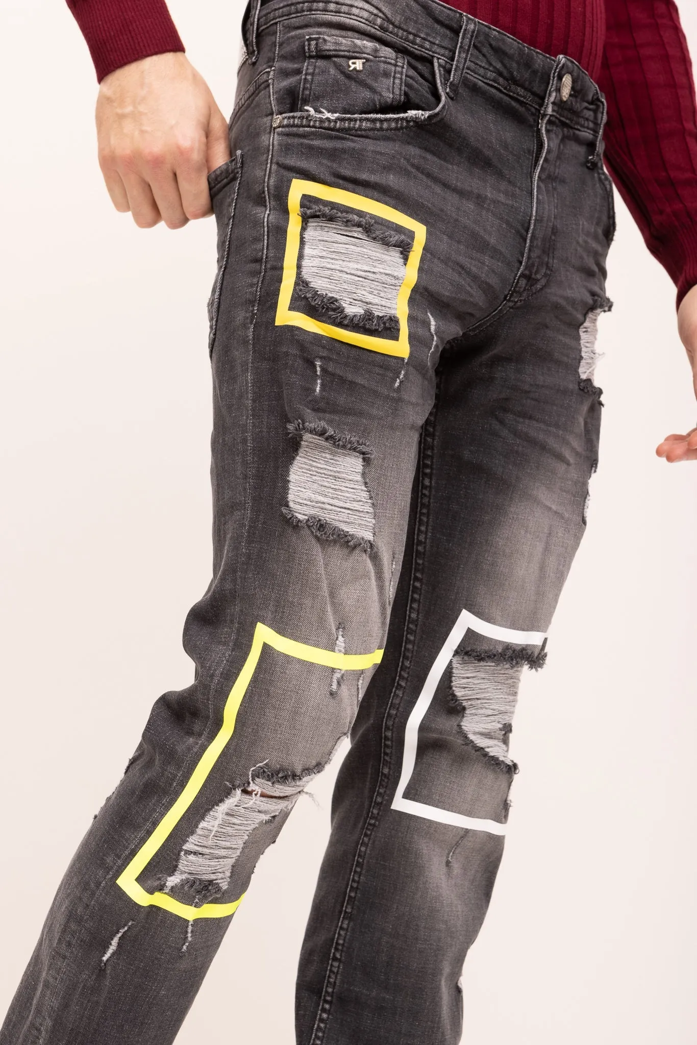 Distressed Paint Box Denim - Black Grey