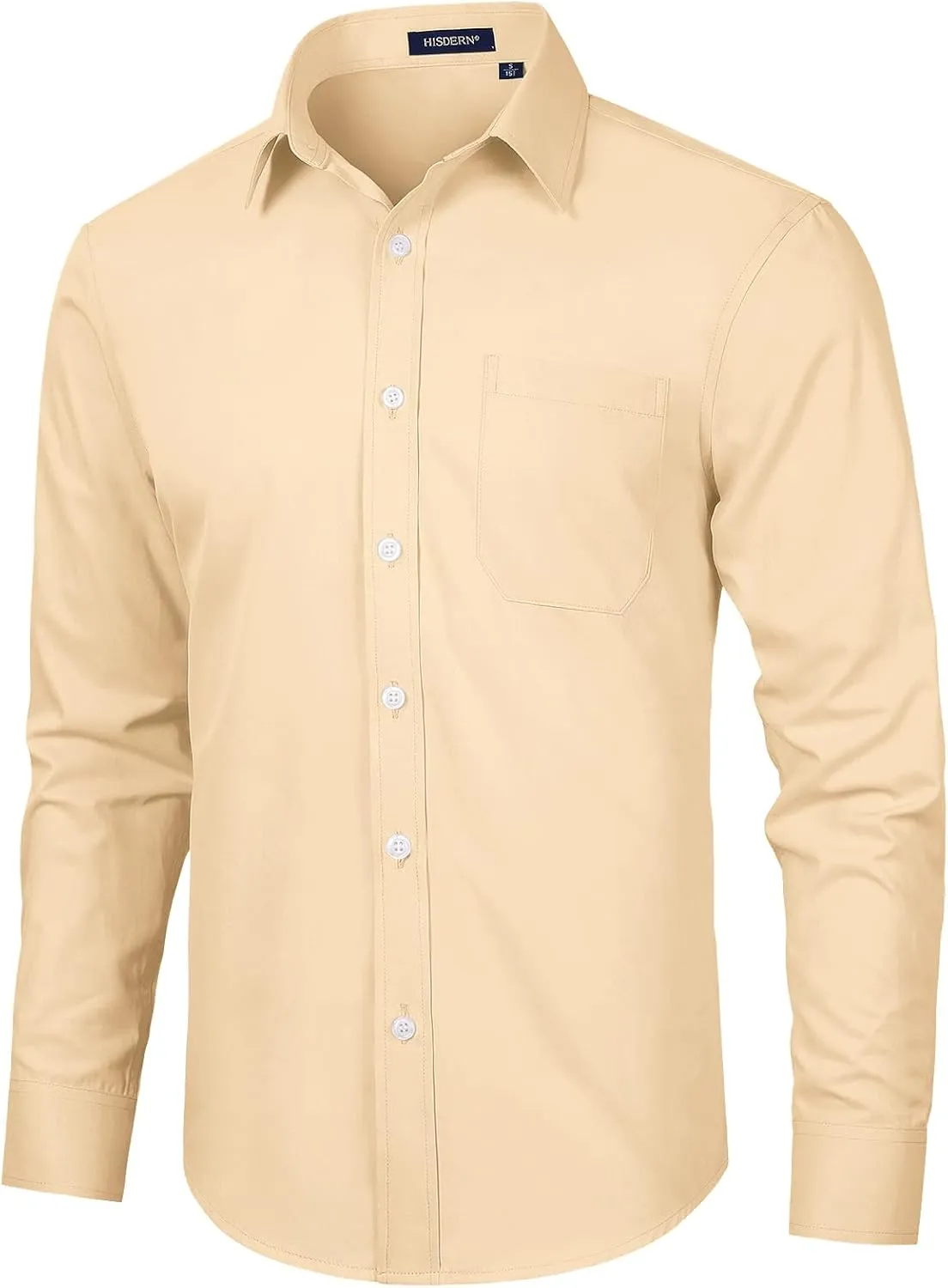 HISDERN Mens Dress Shirts Long Sleeve Button Down Shirts for Men Casual Solid Formal Business Regular Fit Shirt with Pocket
