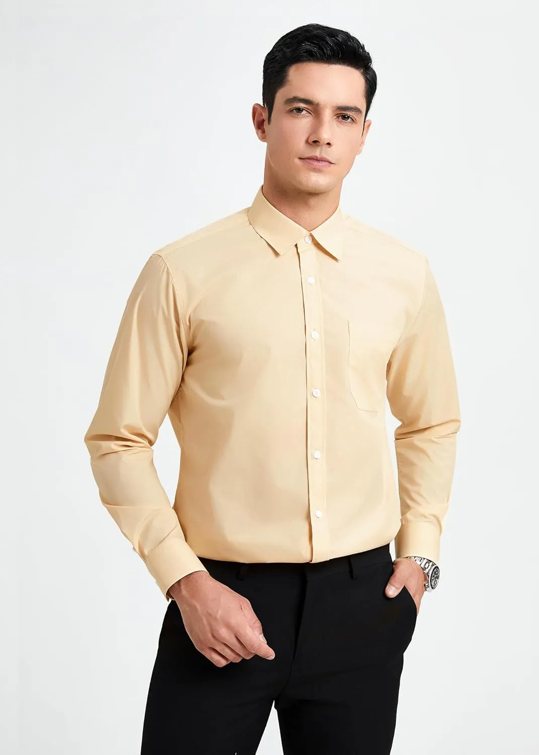 HISDERN Mens Dress Shirts Long Sleeve Button Down Shirts for Men Casual Solid Formal Business Regular Fit Shirt with Pocket