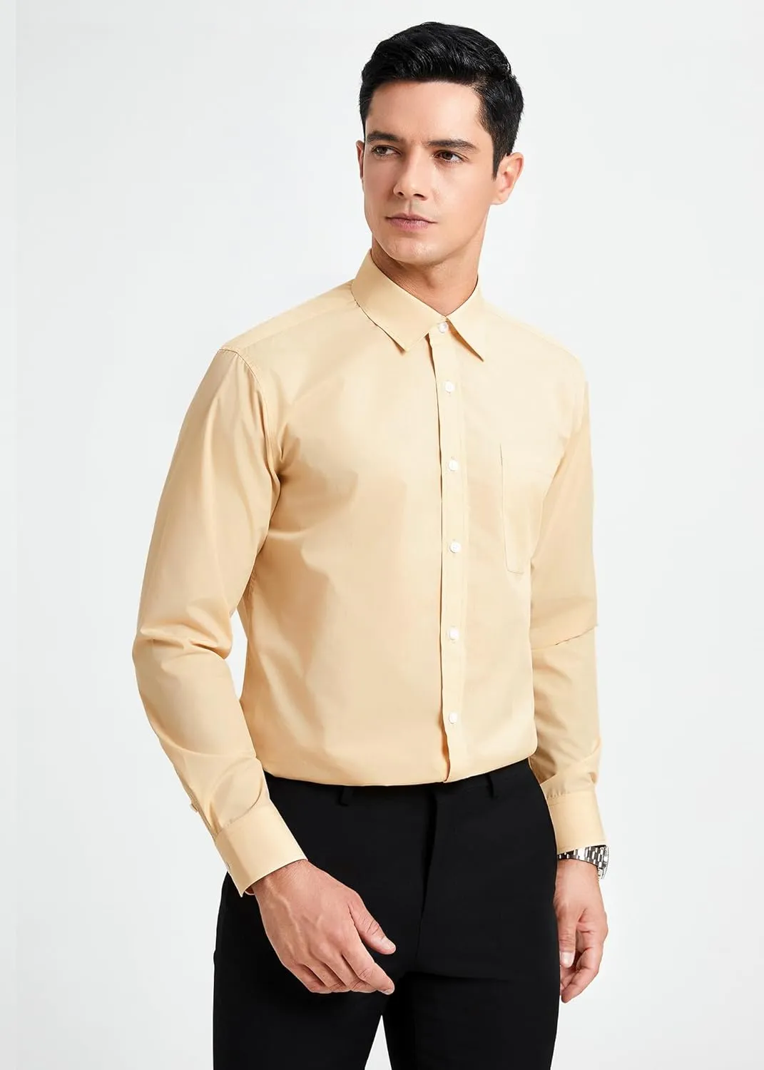 HISDERN Mens Dress Shirts Long Sleeve Button Down Shirts for Men Casual Solid Formal Business Regular Fit Shirt with Pocket