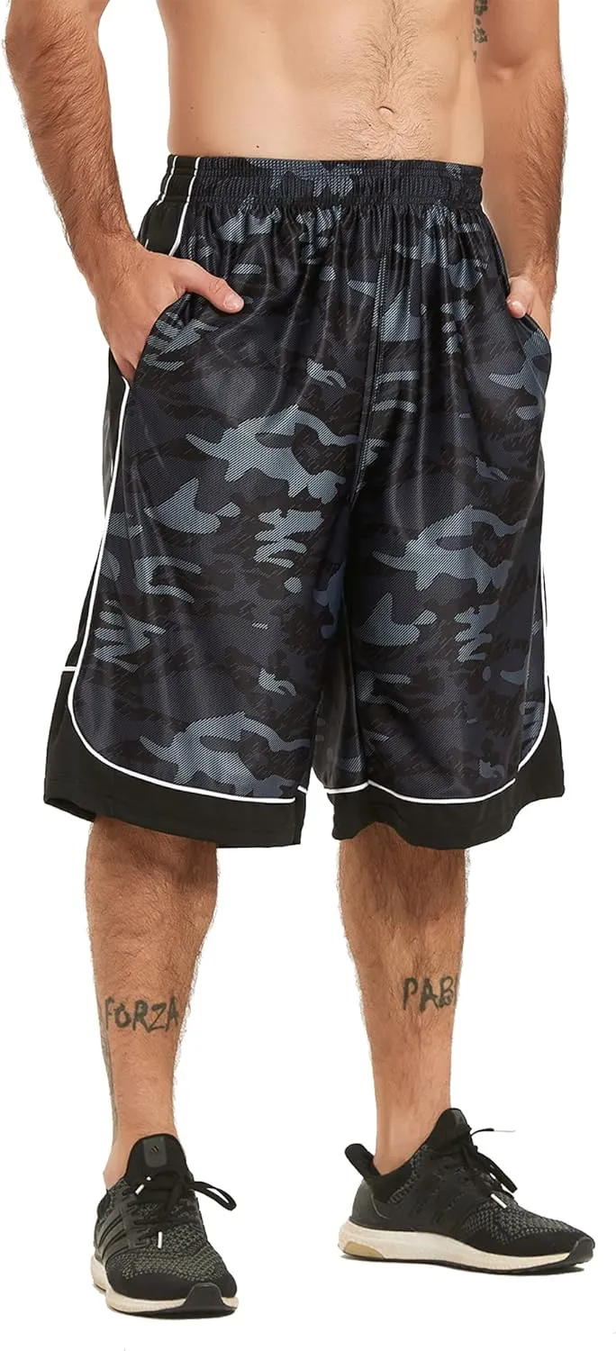 HQUEC Men's 12" Athletic Shorts Long Basketball Workout Shorts Below Knee Loose-Fit with Pockets