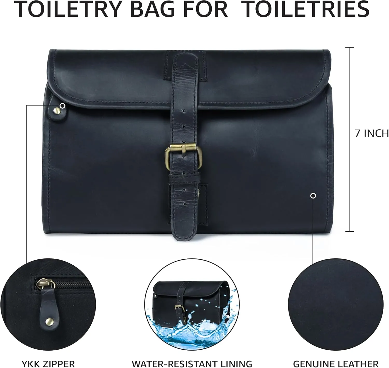 LEATHER VILLAGE Hanging Leather Toiletry Bag for Men & Women, Handcrafted Vintage Cosmetic & Shaving Organizer Travel Dopp Kit Shower Bag - Black