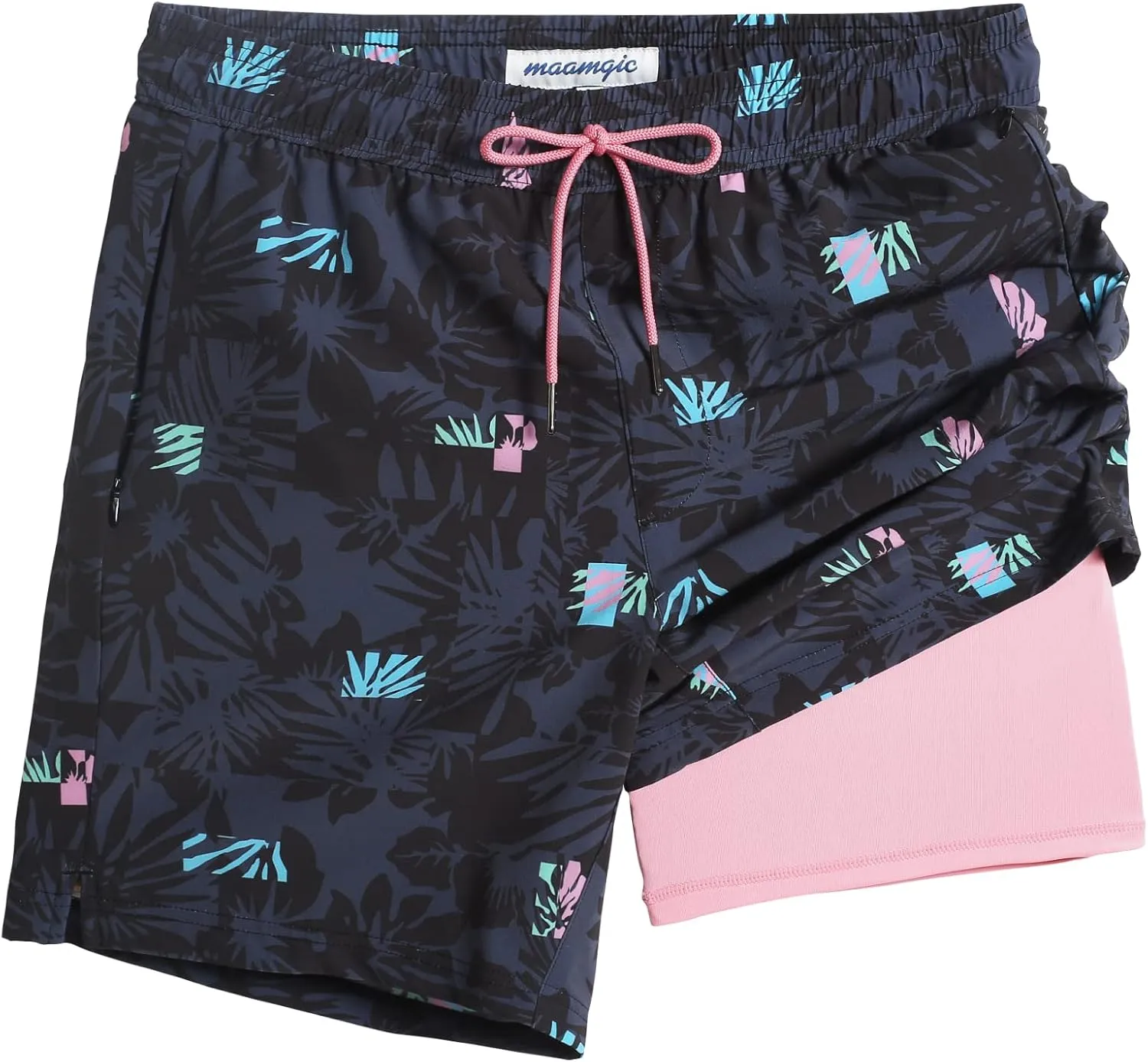 maamgic 2 in 1 Mens Swim Trunks 7 Inch Swim Shorts Swim Suits Board Shorts