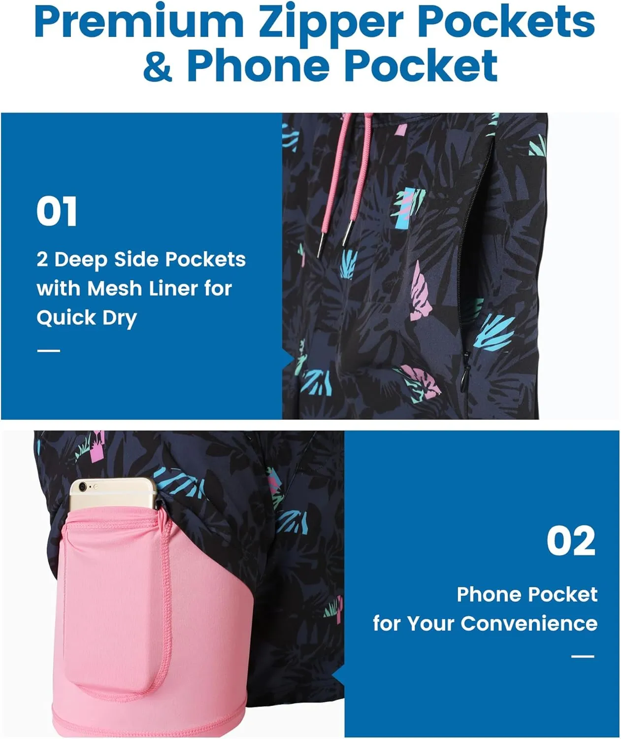 maamgic 2 in 1 Mens Swim Trunks 7 Inch Swim Shorts Swim Suits Board Shorts