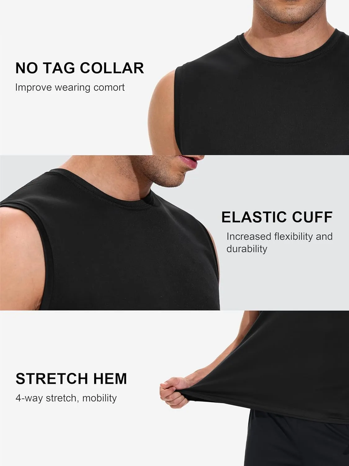 Mens 3 Pack Quick Dry Tank Tops, Moisture Wicking, Mesh Lightweight T-Shirts, Athletic Weightlifting Sleeveless
