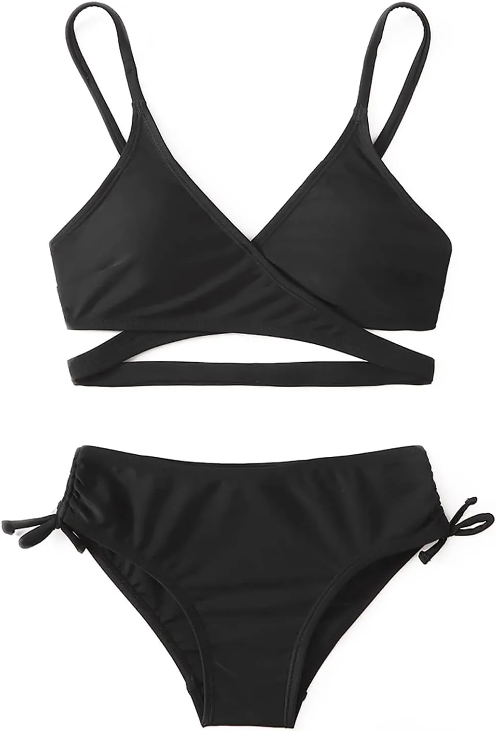 MIENOE Teen Girls' Swimsuits Two-Piece V-Neck Bikini Adjustable Shoulder Straps Swimsuit Kids Bikini with Chest Pad