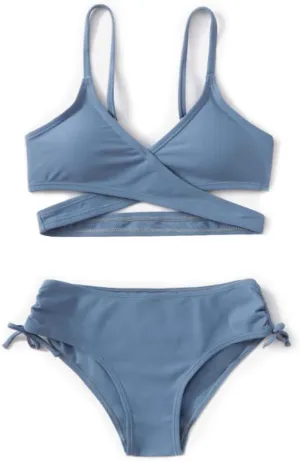 MIENOE Teen Girls' Swimsuits Two-Piece V-Neck Bikini Adjustable Shoulder Straps Swimsuit Kids Bikini with Chest Pad