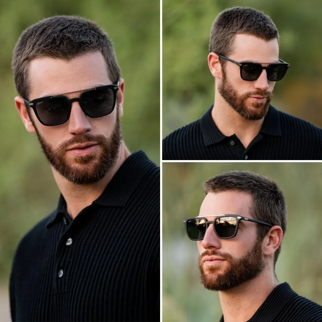 WMP Eyewear - Modern Men's Square Aviator Sunglasses - Double Metal Bridge with Polarized Lens