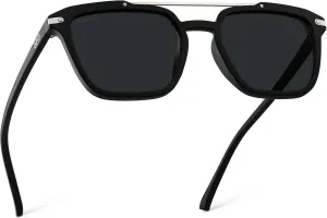 WMP Eyewear - Modern Men's Square Aviator Sunglasses - Double Metal Bridge with Polarized Lens