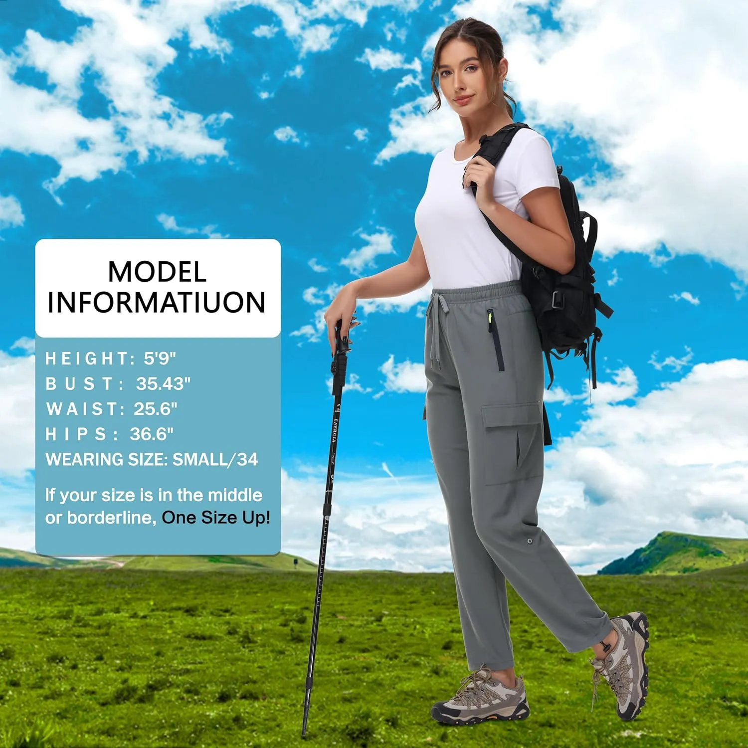 Women's Hiking Cargo Pants Quick Dry Lightweight Water Resistant UPF 50 Travel Athletic Pants with Zipper Pockets