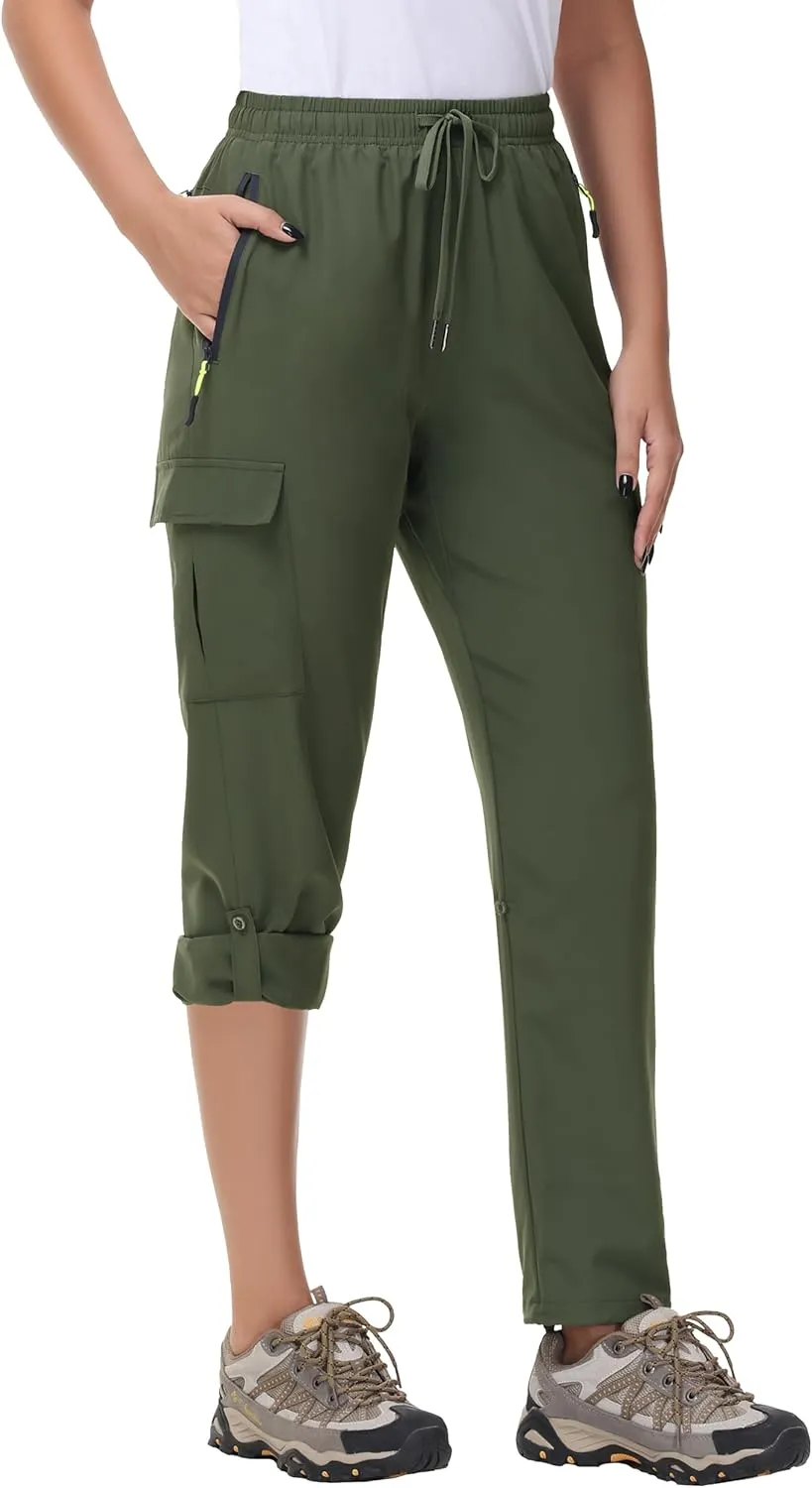 Women's Hiking Cargo Pants Quick Dry Lightweight Water Resistant UPF 50 Travel Athletic Pants with Zipper Pockets
