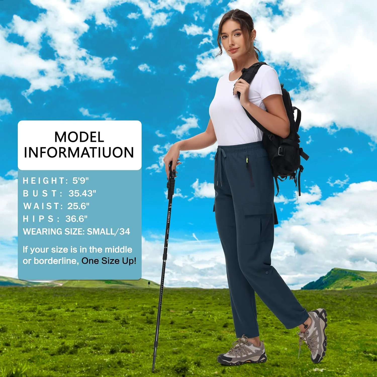 Women's Hiking Cargo Pants Quick Dry Lightweight Water Resistant UPF 50 Travel Athletic Pants with Zipper Pockets