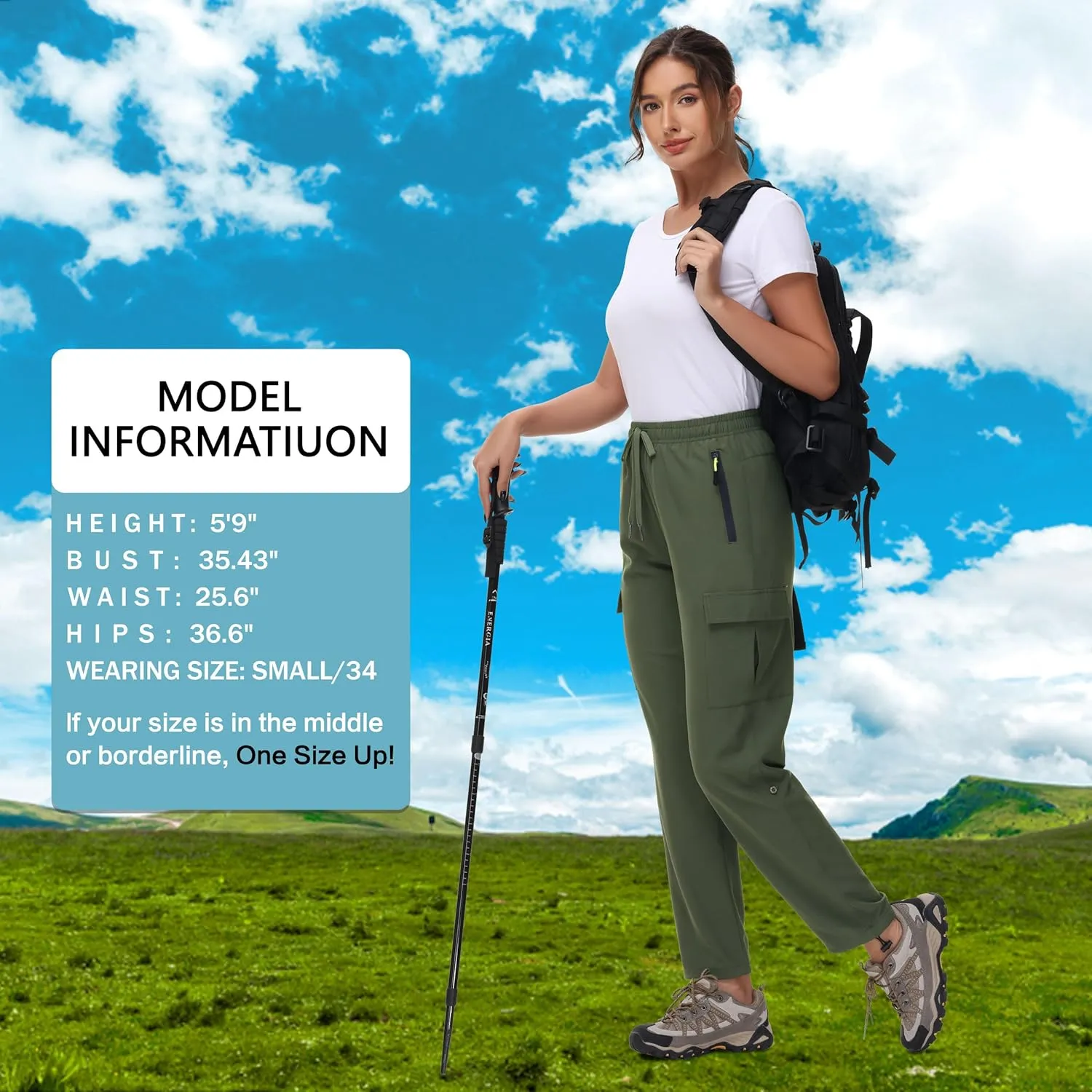 Women's Hiking Cargo Pants Quick Dry Lightweight Water Resistant UPF 50 Travel Athletic Pants with Zipper Pockets